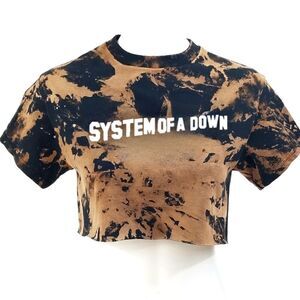 SYSTEM OF A DOWN Rock Band Acid Wash Cropped Crop Top Band Tee Hip Hop Rap Tee